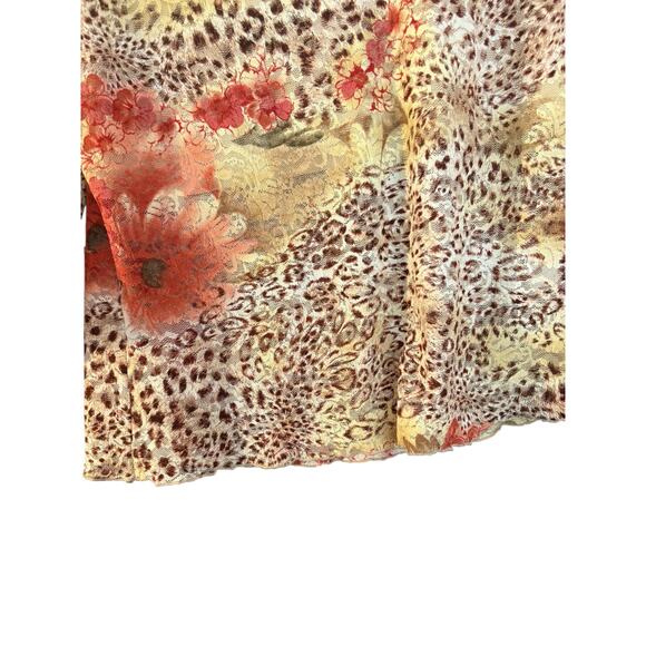 Y2K Floral & Cheetah Print Lace Top Asymmetric Hem  3/4 Sleeve Vintage - Picture 3 of 8